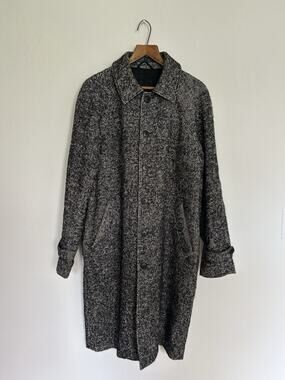 Men’s Agnes B Homme Paris Wool Linen Mohair Blend Overcoat Size 50 Micro Tweed